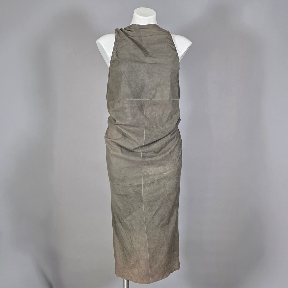 Rick Owens RUNWAY ISLAND S/S13 Leather Tube Tunic Dress-Dark Dust-Sz 6-RO7568 LV
